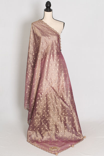 Shobha: Mauve Soft Tissue Saree with Hand Zardosi Embroidery | Partywear image 1