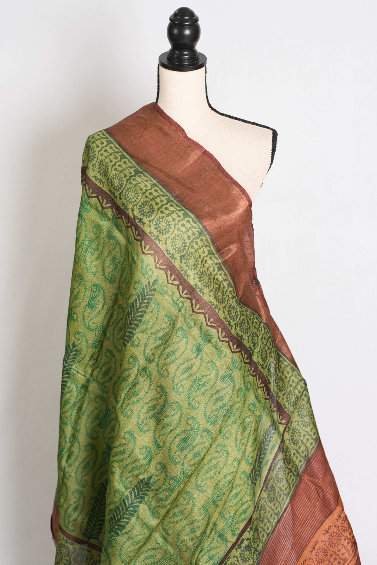 Supriya: Hand Block Printed Tussar Silk Saree in Half and Half Design image 5