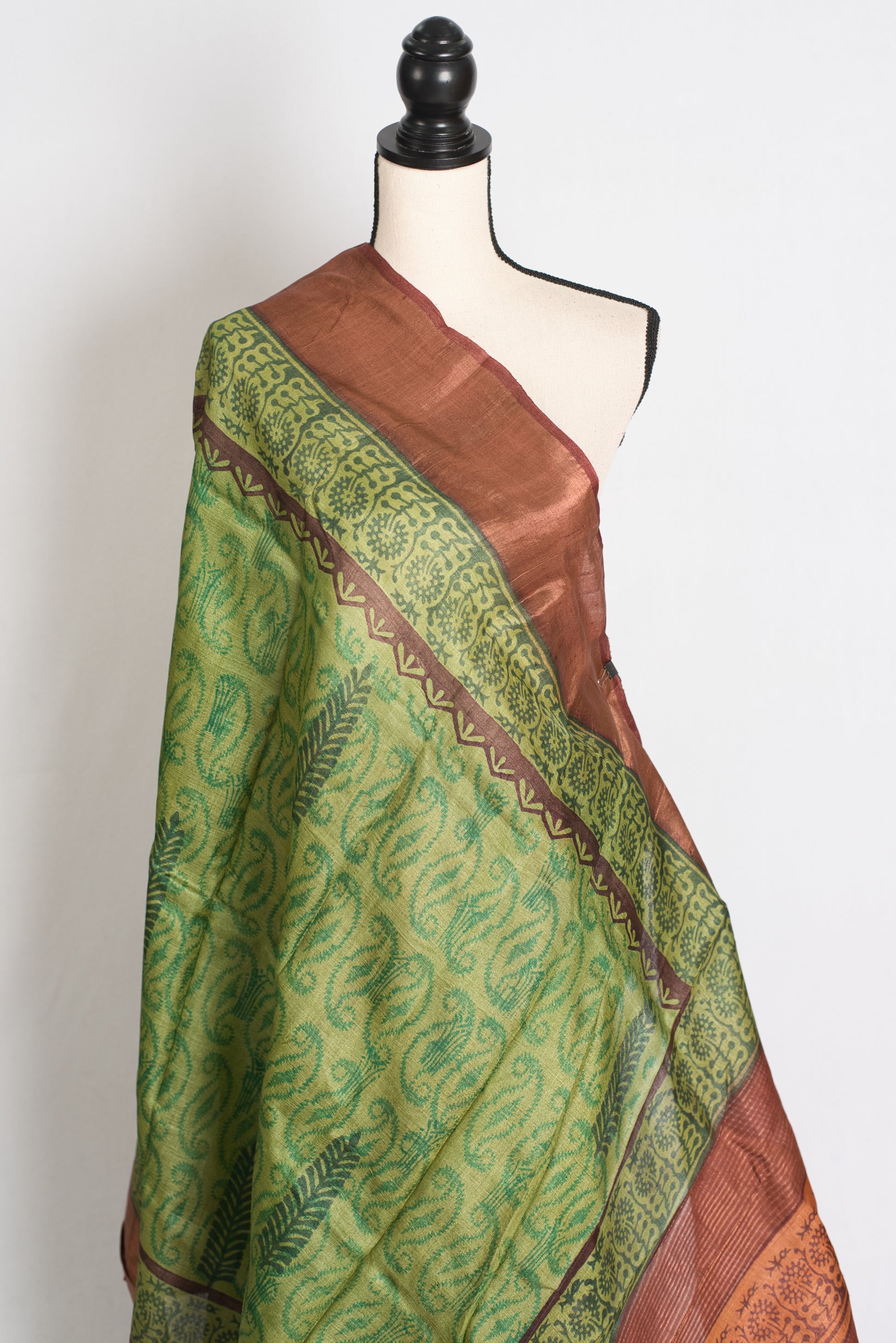 Supriya: Hand Block Printed Tussar Silk Saree in Half and Half Design image 5