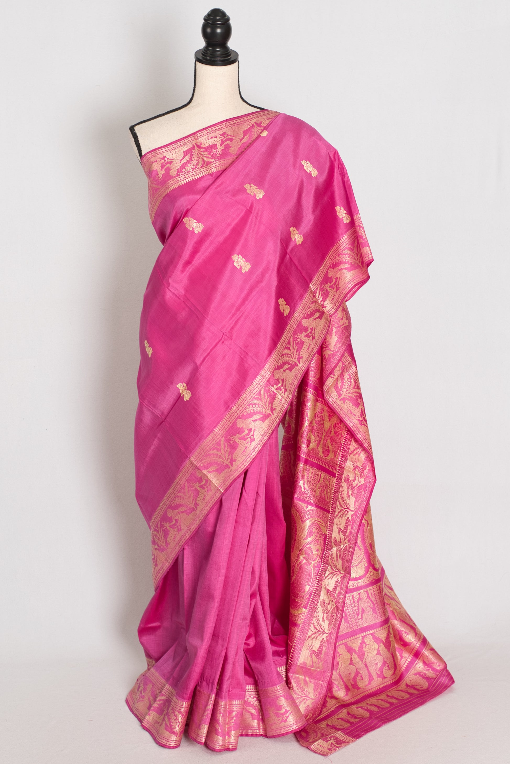 Swarna | Pink and Cream Handwoven Bishnupuri Baluchari Silk Saree image 0