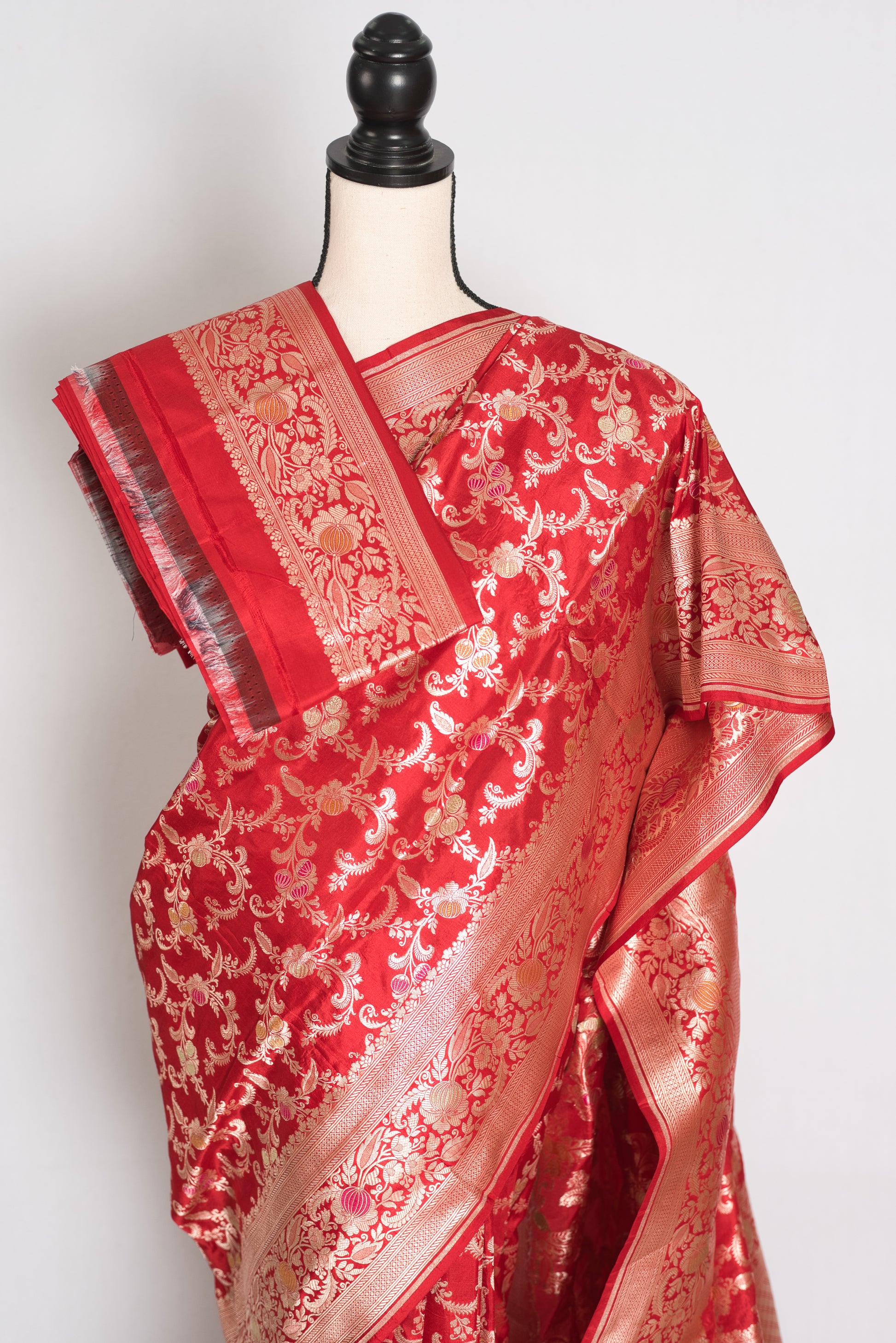 Shreya : Red and Gold Minakari Katan Silk Jangla Bridal Banarasi Saree image 3