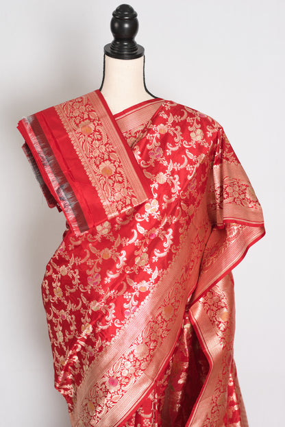 Shreya : Red and Gold Minakari Katan Silk Jangla Bridal Banarasi Saree image 3