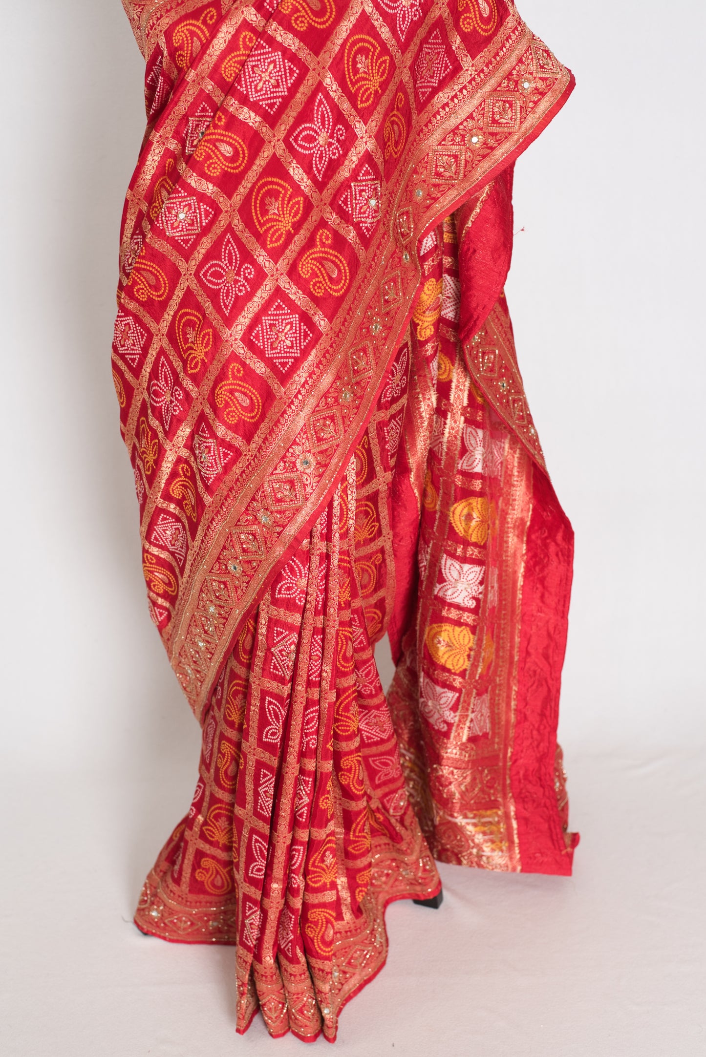 Radha | Red Dola Silk Gharchola Banarasi Saree | Hand-Embroidered Border & Pallu image 5