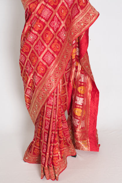 Radha | Red Dola Silk Gharchola Banarasi Saree | Hand-Embroidered Border & Pallu image 5