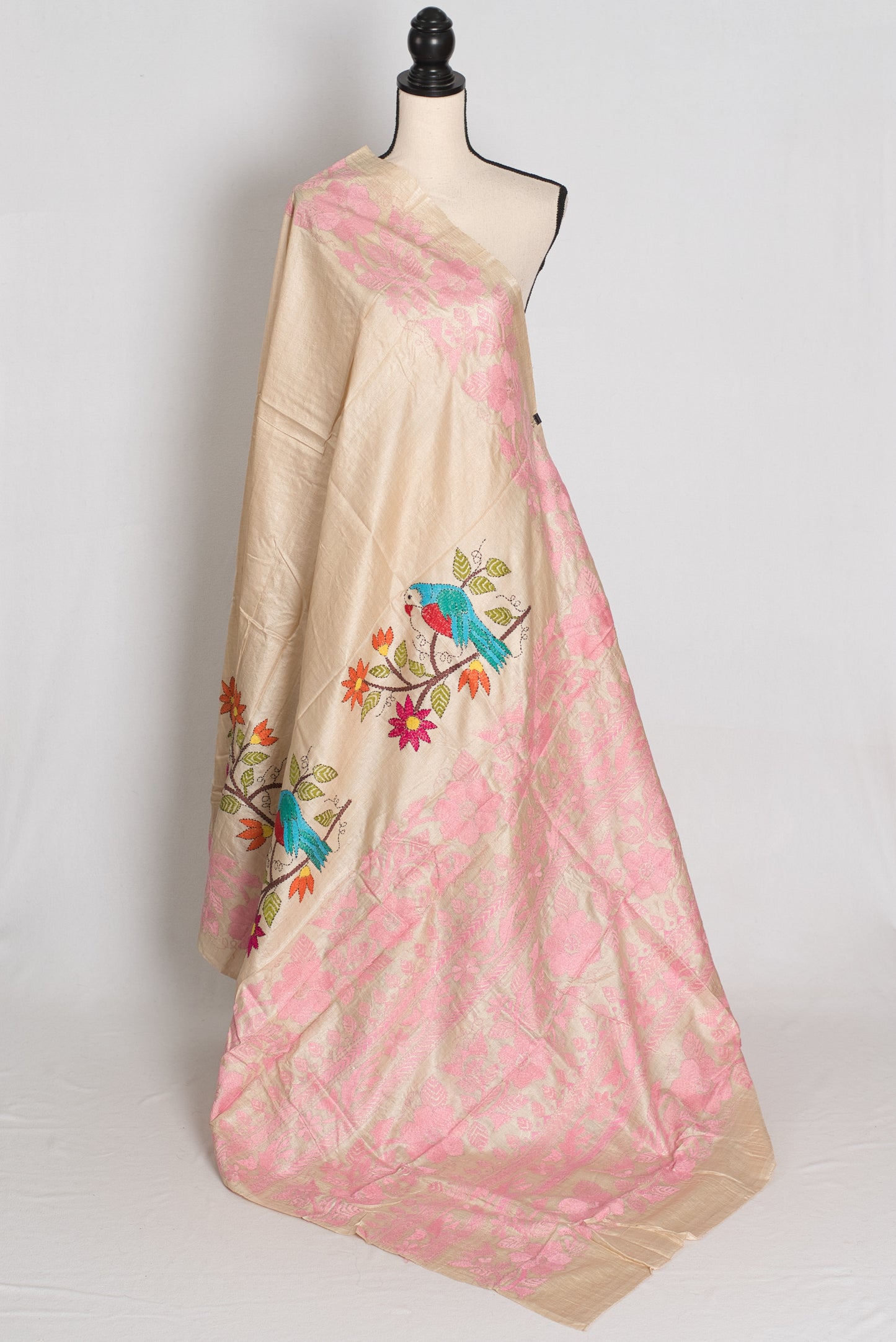Moi : Premium Gachi Tussar Hand Embroidered Kantha Stitch Saree image 1