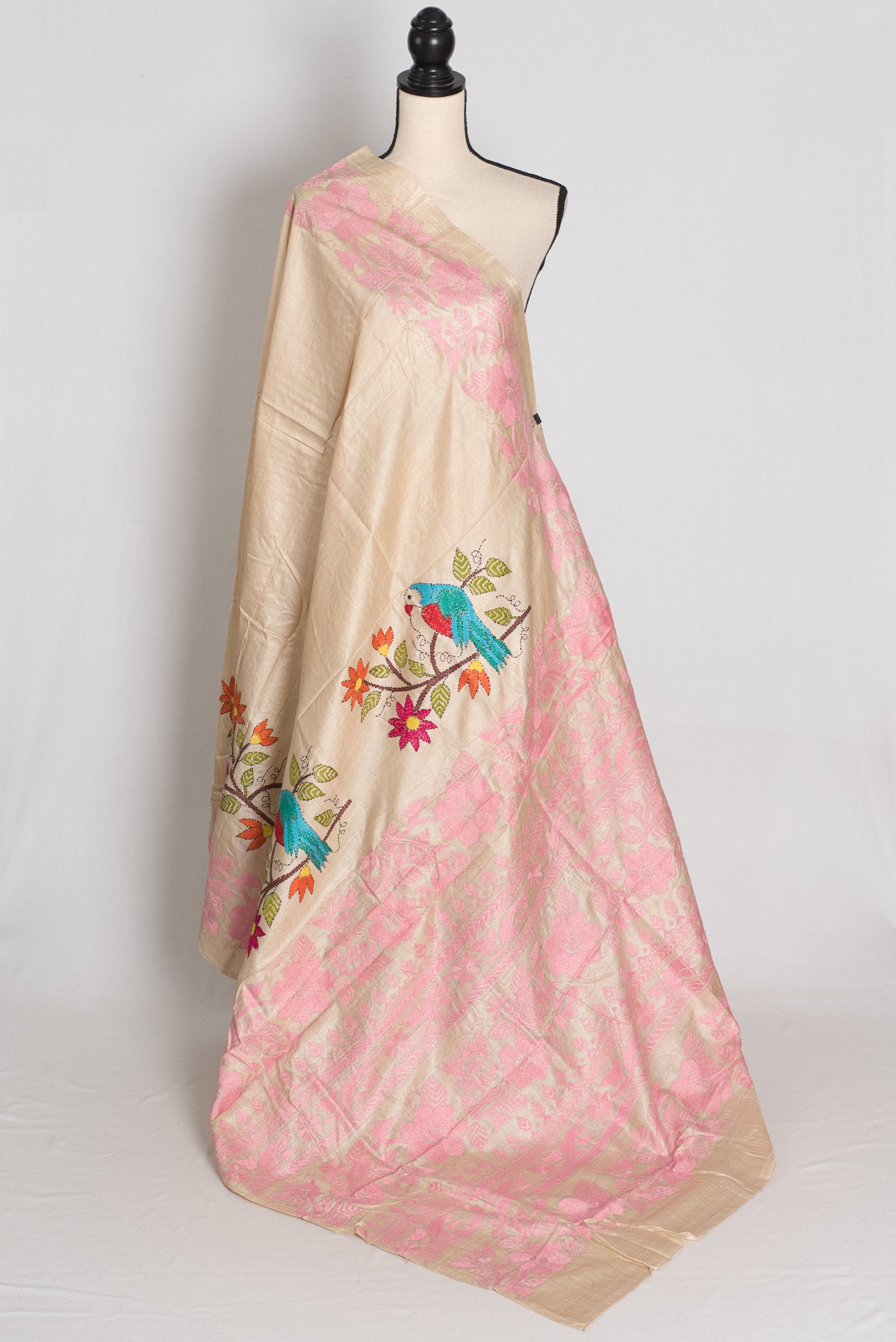 Moi : Premium Gachi Tussar Hand Embroidered Kantha Stitch Saree image 1
