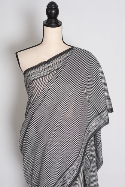 Mritika: Black and White Gamcha Checks Soft Cotton Dhaniakhali Saree image 2