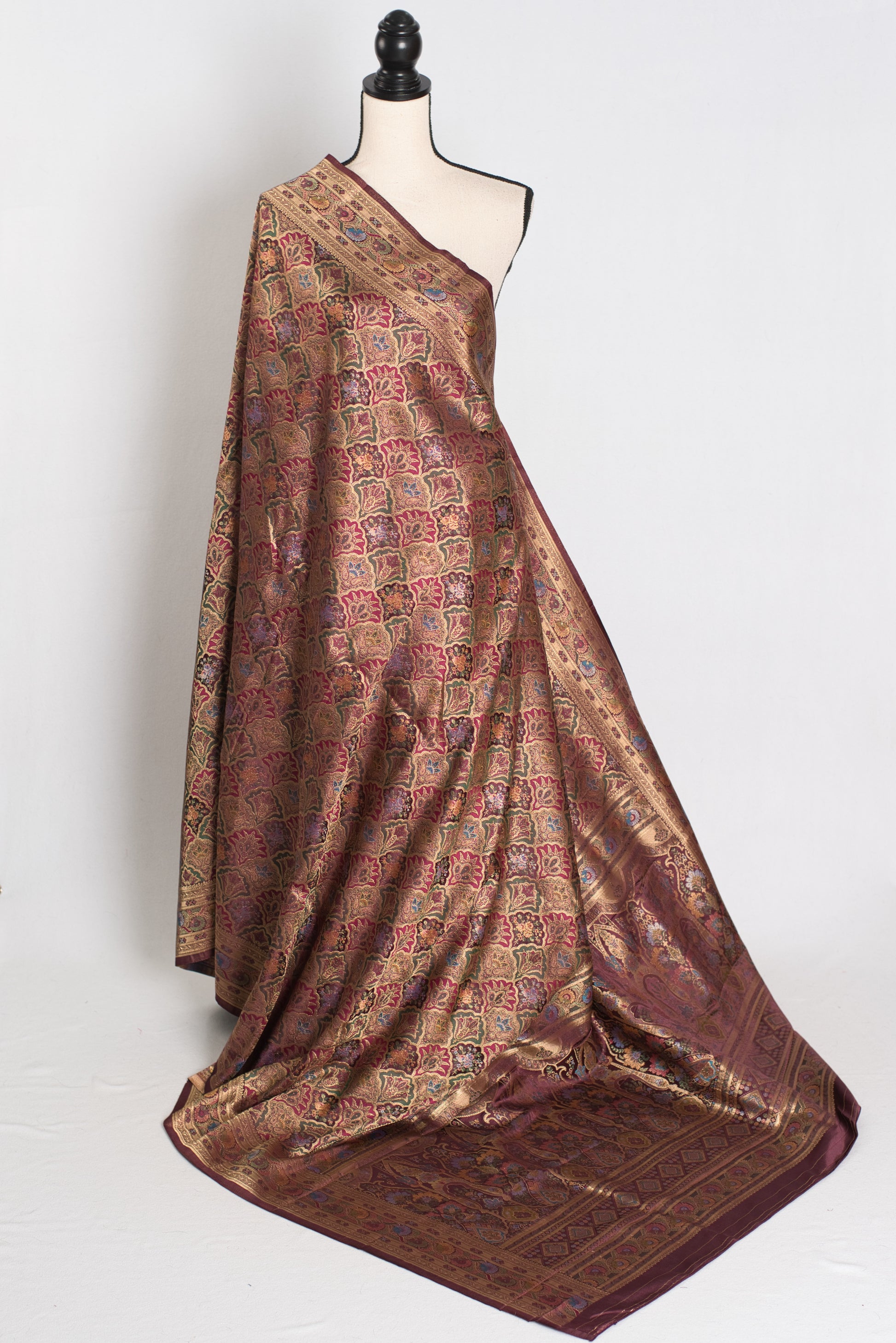 Nargis : Brown and Gold Semi Mashru Silk Pashmina Banarasi Saree image 1