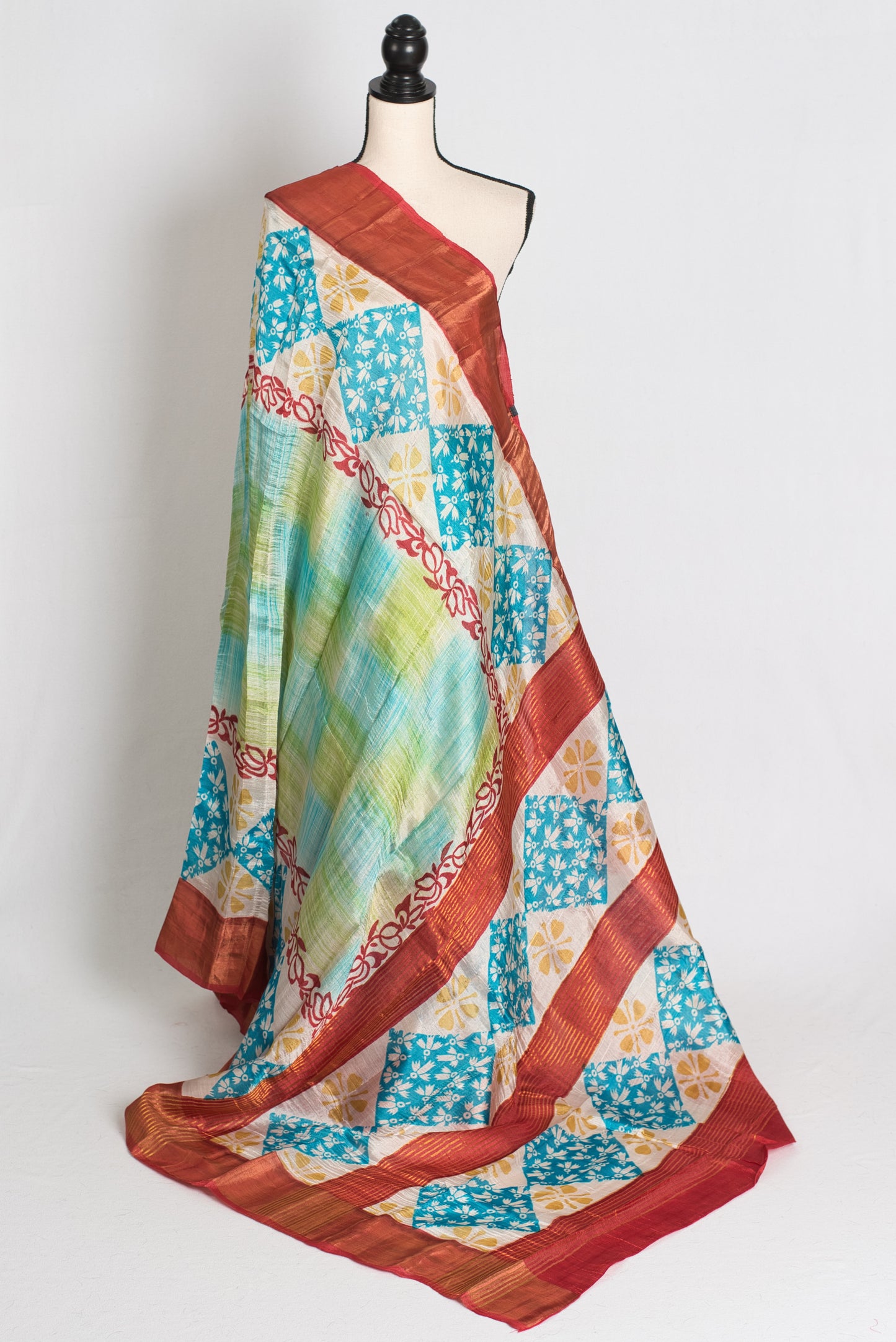 Sri : Hand Block Printed Matka by Tussar Silk Saree in Multi-Color Prints image 1