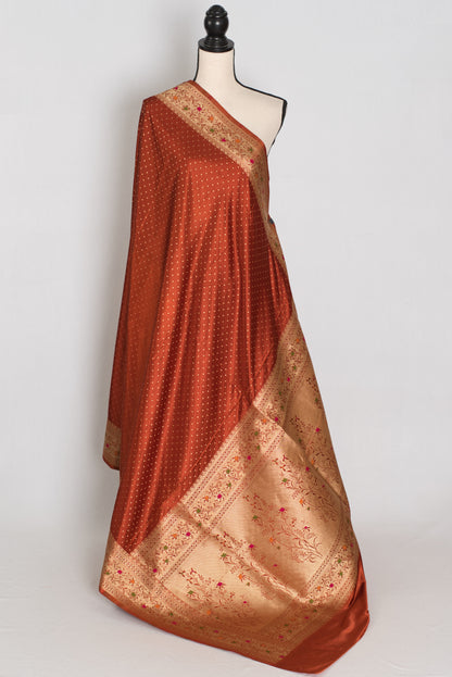 Nina | Rust Orange Semi Mashru Banarasi Saree | Pre-Stitched Size 40 Blouse image 3