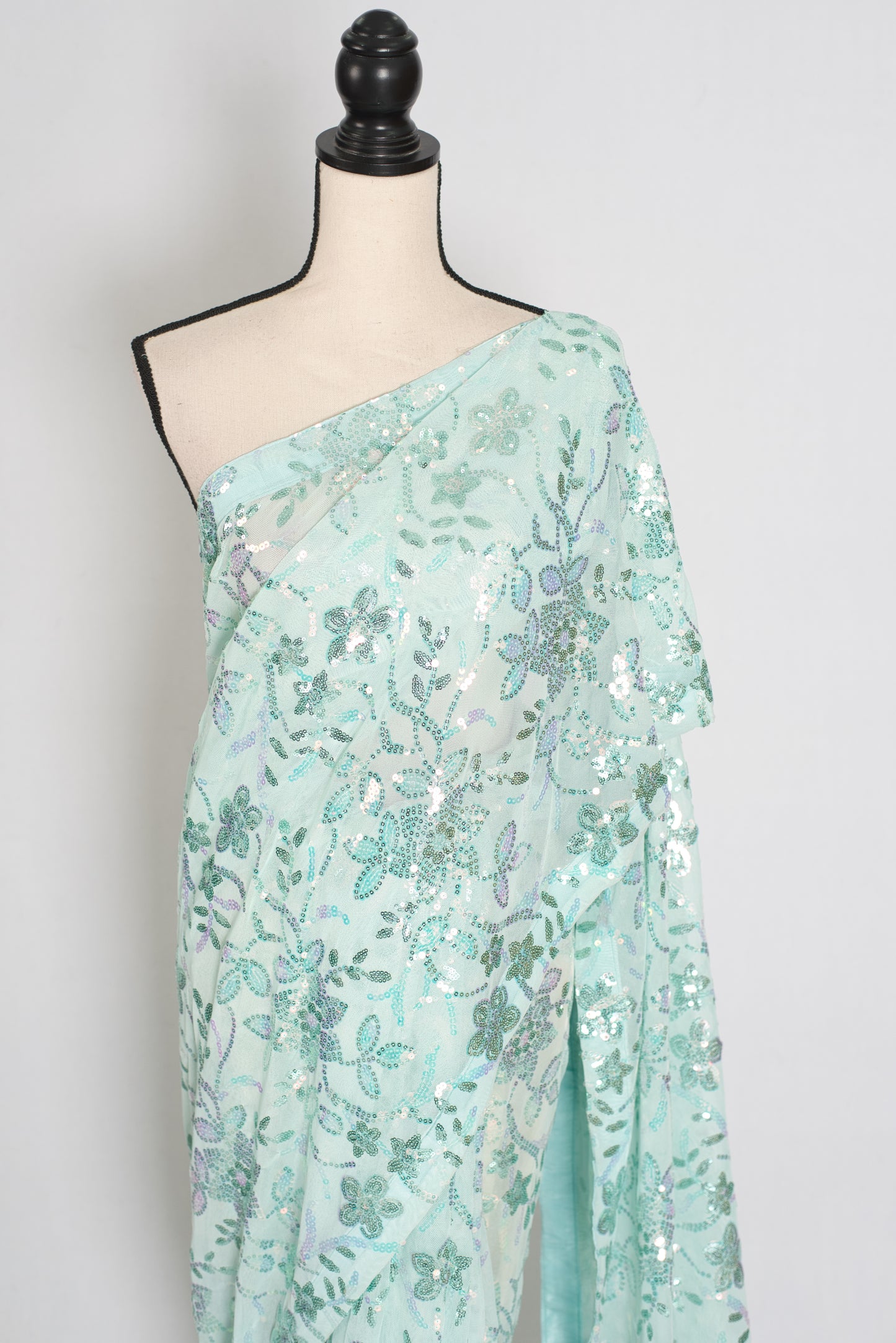 Ishq | Sea Green Soft Net Saree | Ready-To-Wear Set with Size 36 Stitched Blouse image 8
