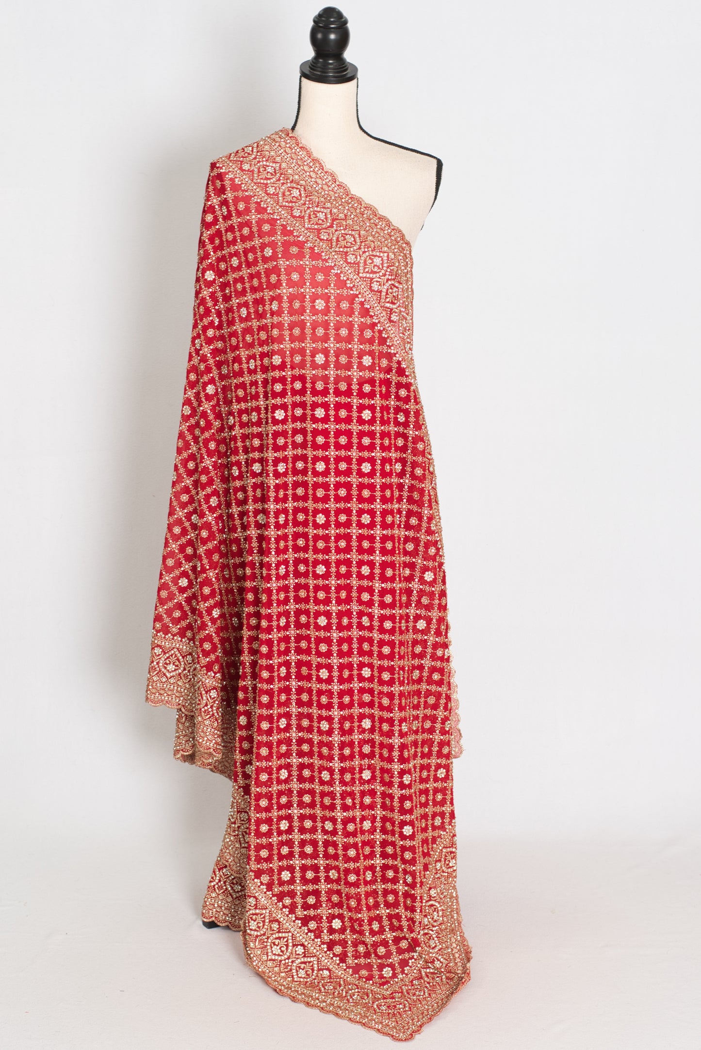 Eva | Red and Gold Georgette Bridal Saree | Royal Festive & Wedding Wear image 1