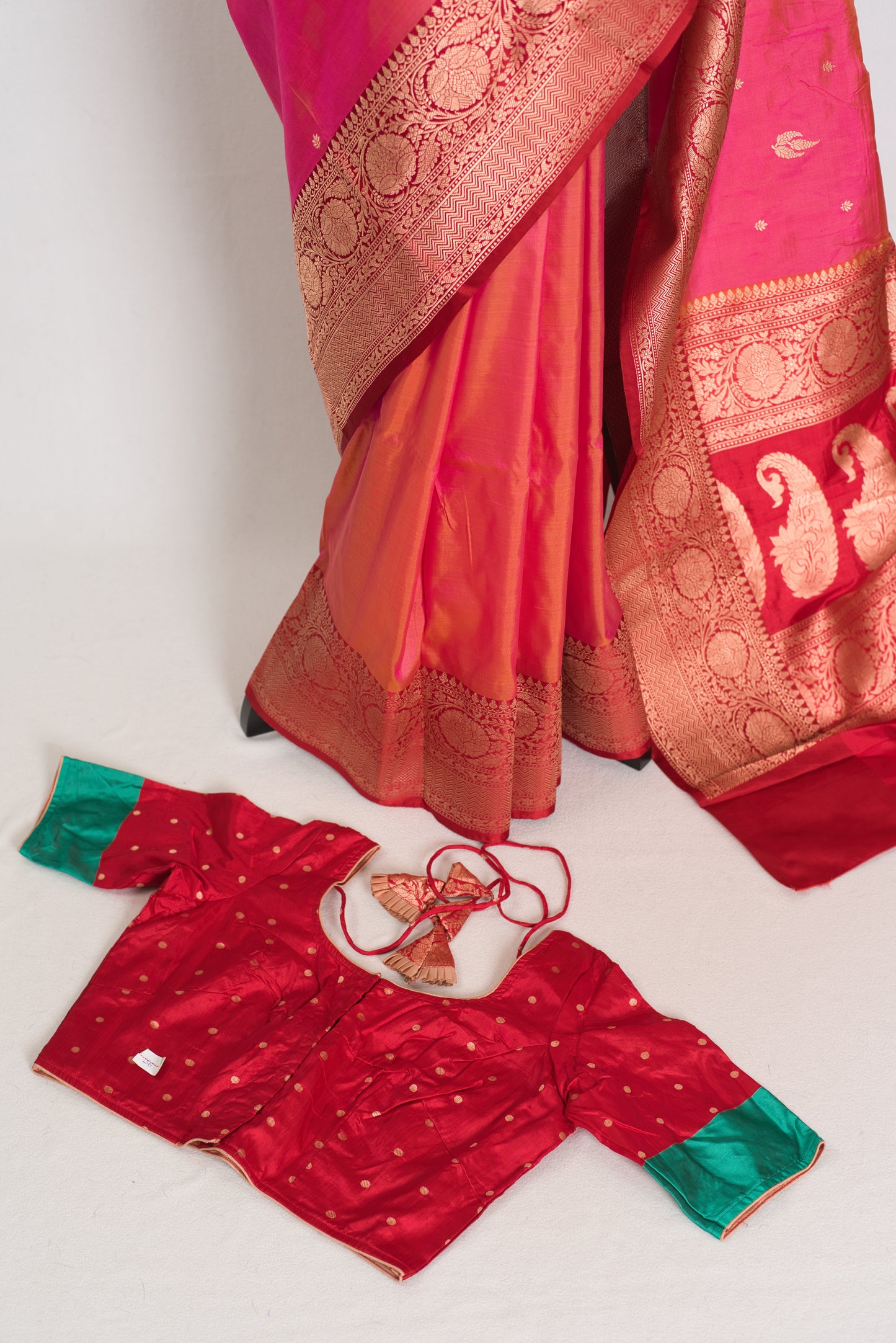 Vibha | Dual-Shade Pink Banarasi Silk Saree with 36 Size Ready-Stitched Blouse image 1