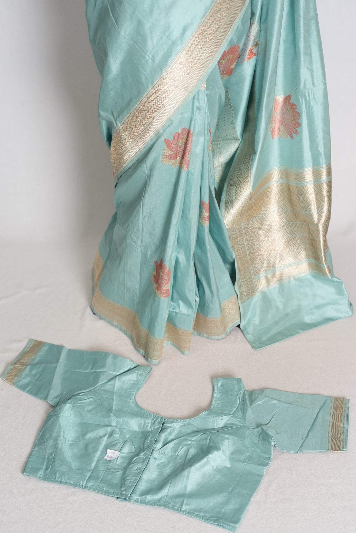 Sitara: Powder Blue Banarasi Silk Saree with 42 Stitched Blouse image 1