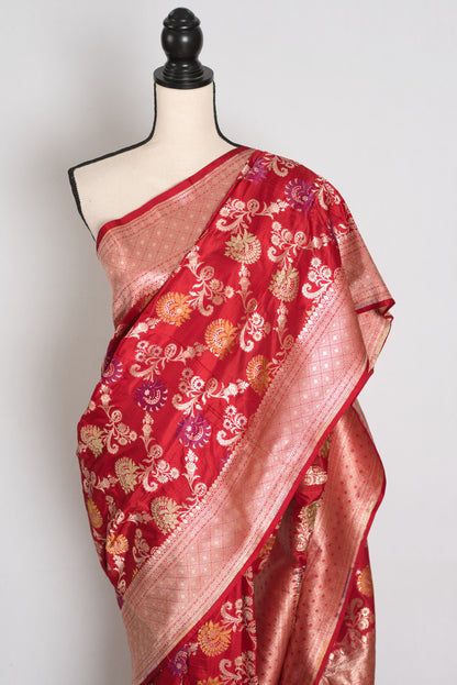 Naaz : Dark Red and Gold Minakari Jaal Katan Silk Bridal Banarasi Saree image 5