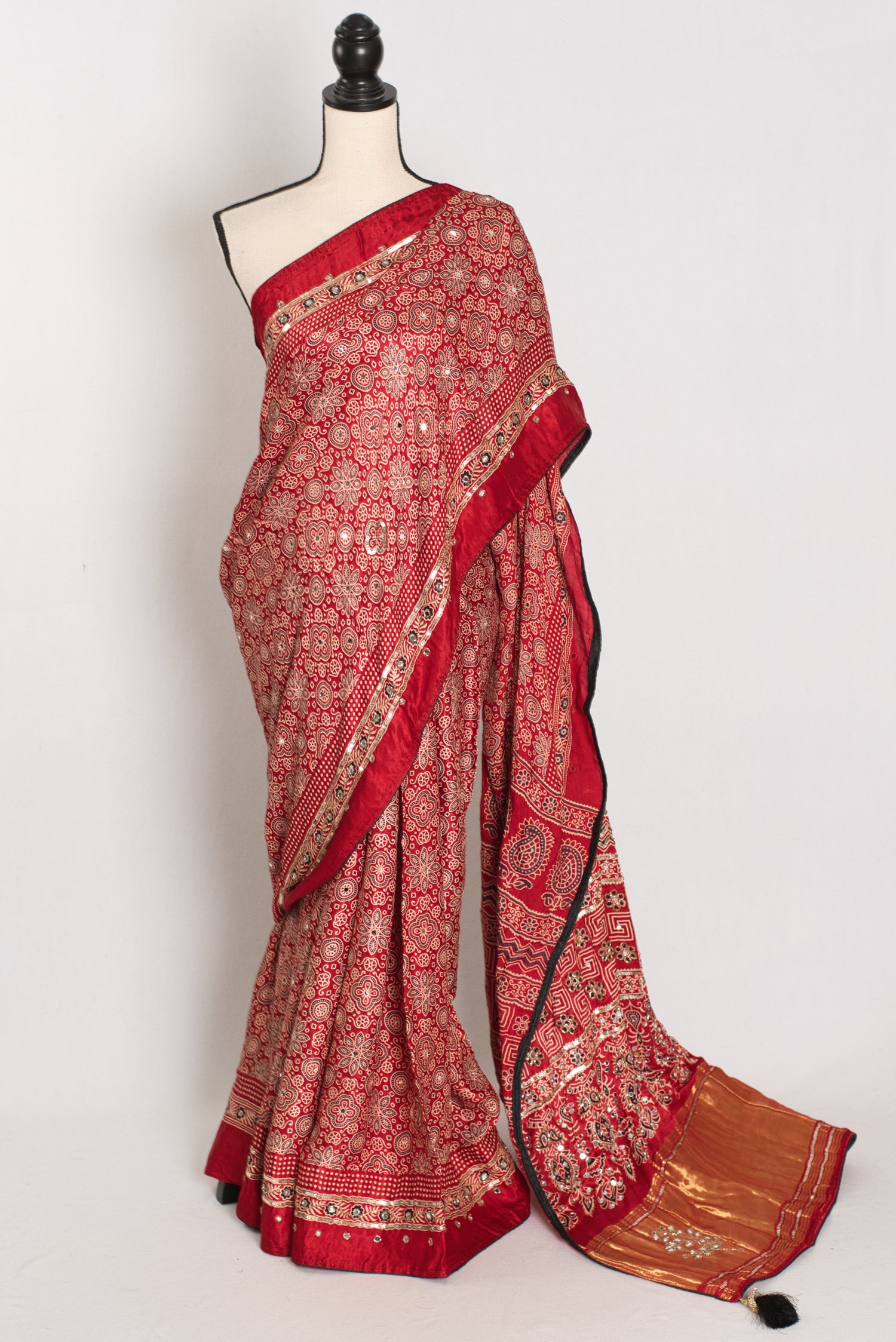 Reshma: Ajrakh Modal Silk Saree with Mirror & Cut Dana Work image 0