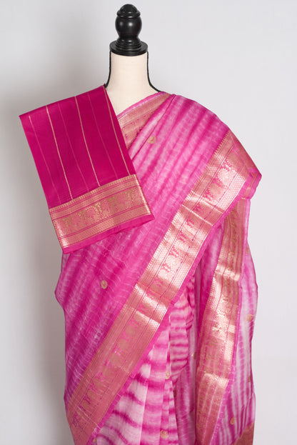 Diya : Pink Shibori Kora Organza Banarasi Saree | Silk Mark Certified image 2