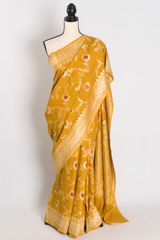 Ira: Muga Tussar Banarasi Silk Saree | Floral Woven Design | Silk Mark Certified image 0