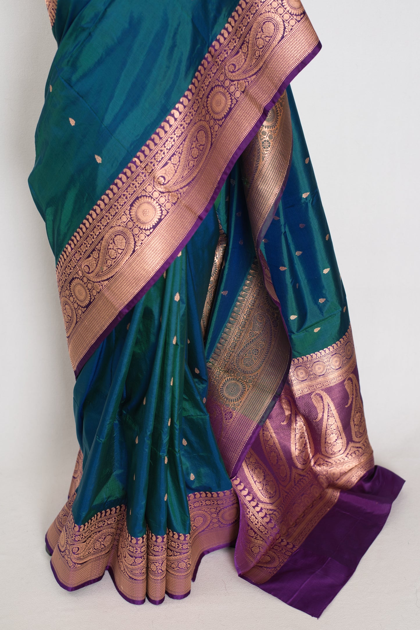 Mayuri | Peacock Green & Purple Pure Banarasi Silk Saree | Silk Mark Certified image 6