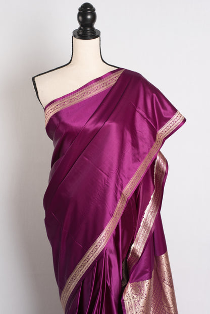 Semi Mashru Valkalam Banarasi Saree in Purple and Gold image 5