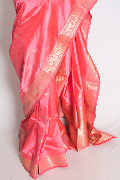 Farah: Pink and Gold Katan Silk Banarasi Saree with Blouse Piece image 6