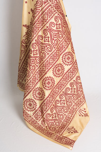 Moonlit Sand - Hand Embroidered Blended Silk Gujrati Work Saree image 3