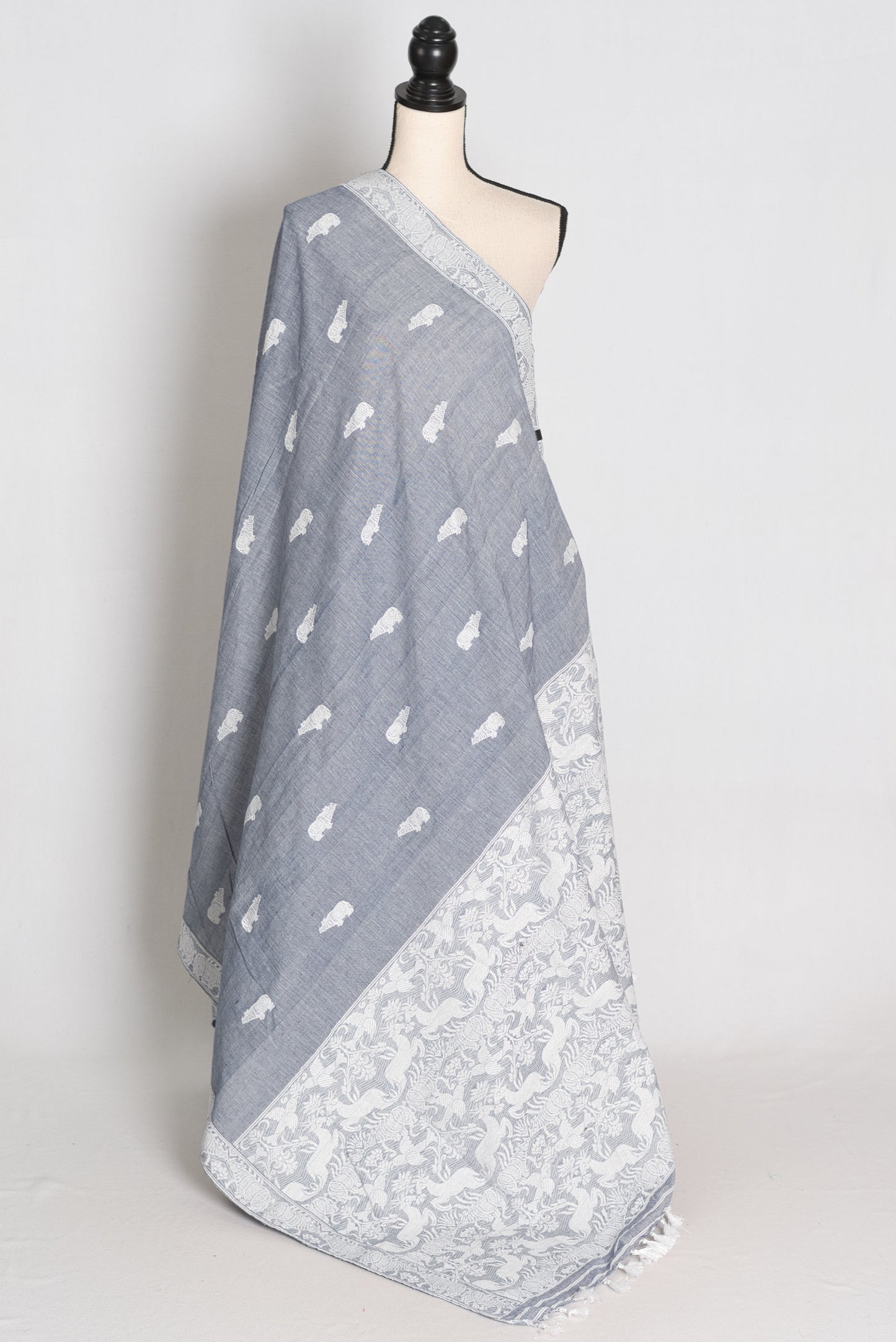 Pronoti : Steel Grey Kaziranga Soft Pure Cotton Assamese Handloom Saree image 1