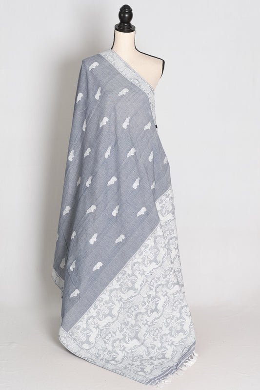 Pronoti : Steel Grey Kaziranga Soft Pure Cotton Assamese Handloom Saree image 1