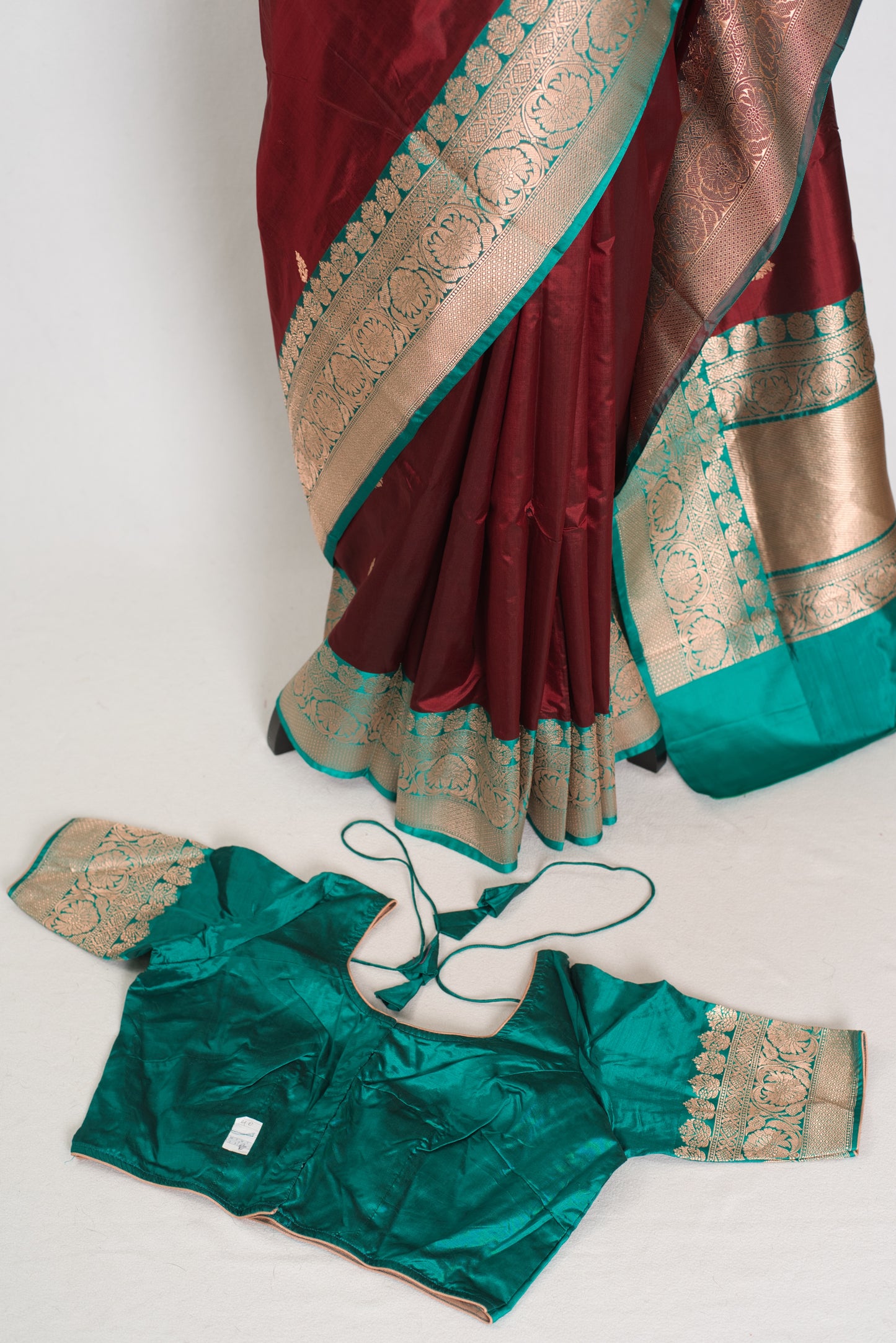 Kalpana | Brown Pure Katan Silk Banarasi Saree with 40 Size Stitched Blouse image 1