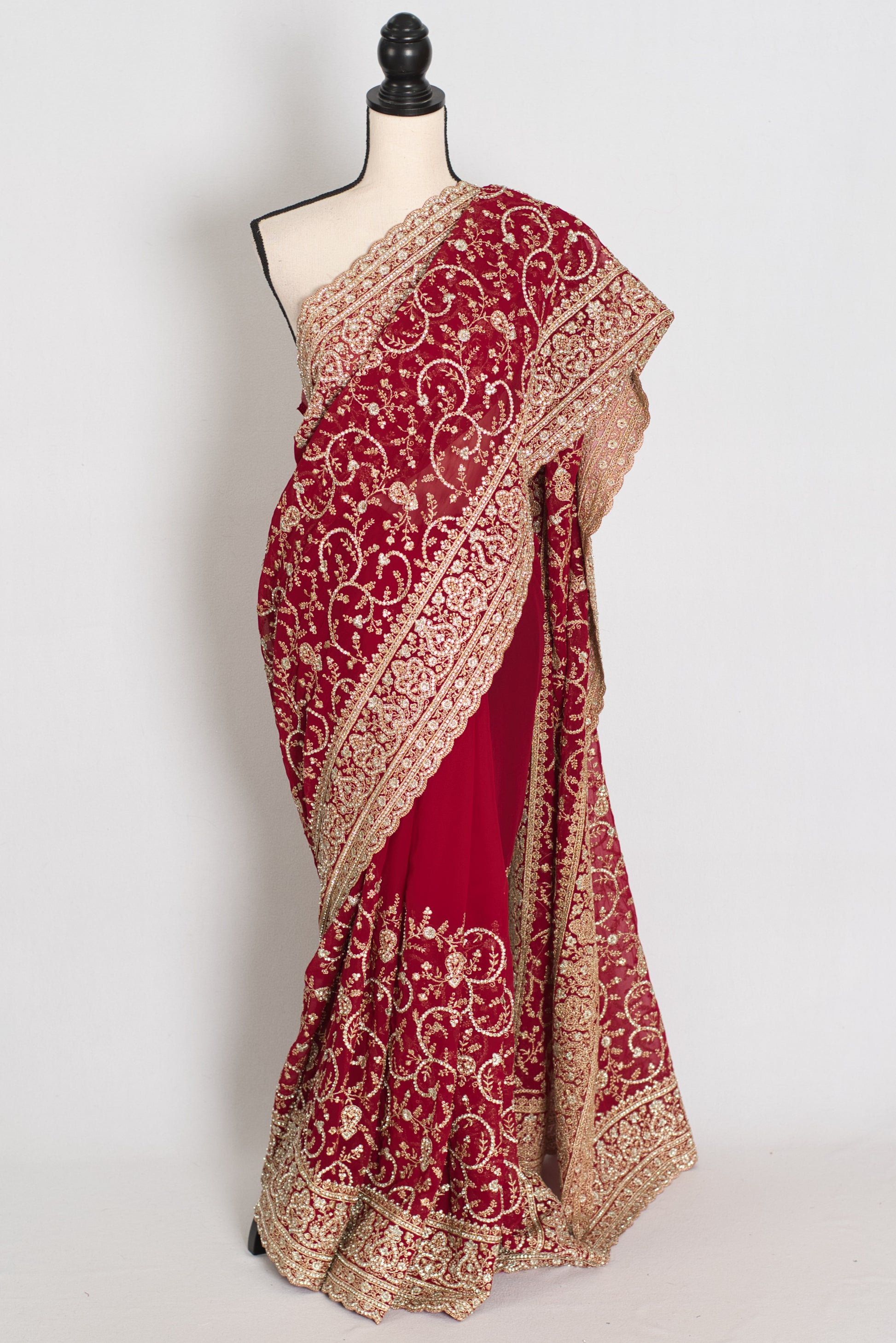Vibah | Maroon Georgette Heavy Bridal Saree| Festive & Karwa Chauth Edition image 0