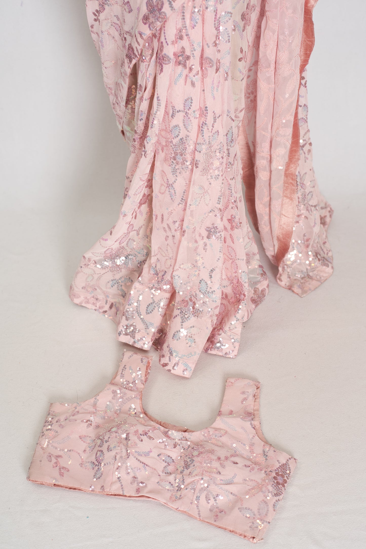 Ila | Baby Pink Soft Net Saree | Ready-to-Wear Set with Size 36 Stitched Blouse image 2
