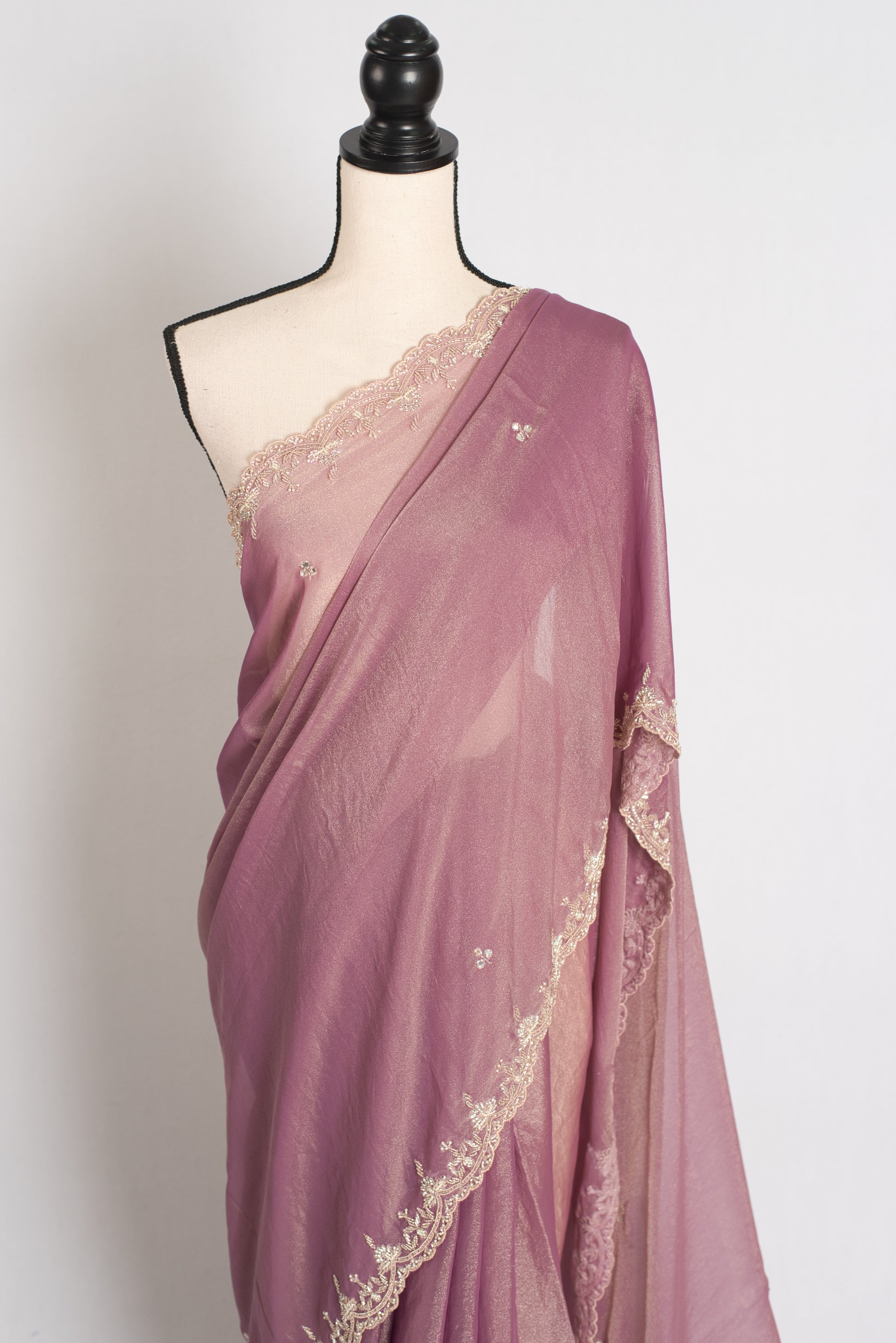 Fariha : Hand Embroidery Soft Tissue Party Wear Saree in Onion Pink image 5