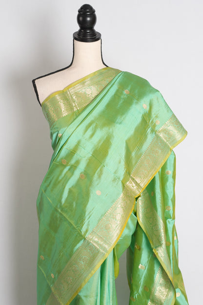 Malathi: Sea Green and Gold Katan Silk Banarasi Saree image 6