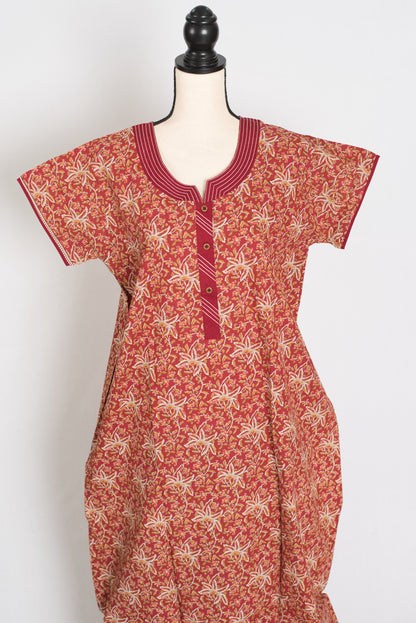 Kalamkari Printed Brown Women Indian Cotton Nighty in Regular Size image 0