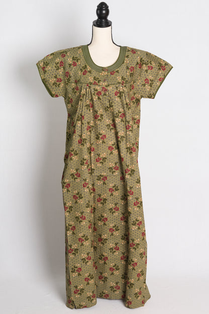 Printed Green Cotton Nightwear in Regular Size image 1