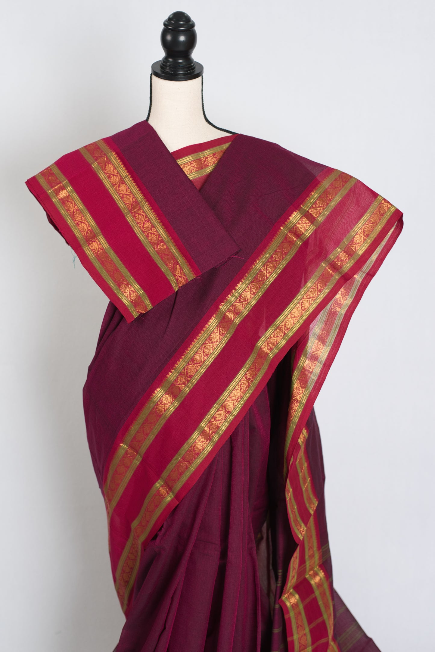 Kalyani : Handwoven Kanchi Cotton Saree in Maroonish Purple image 1