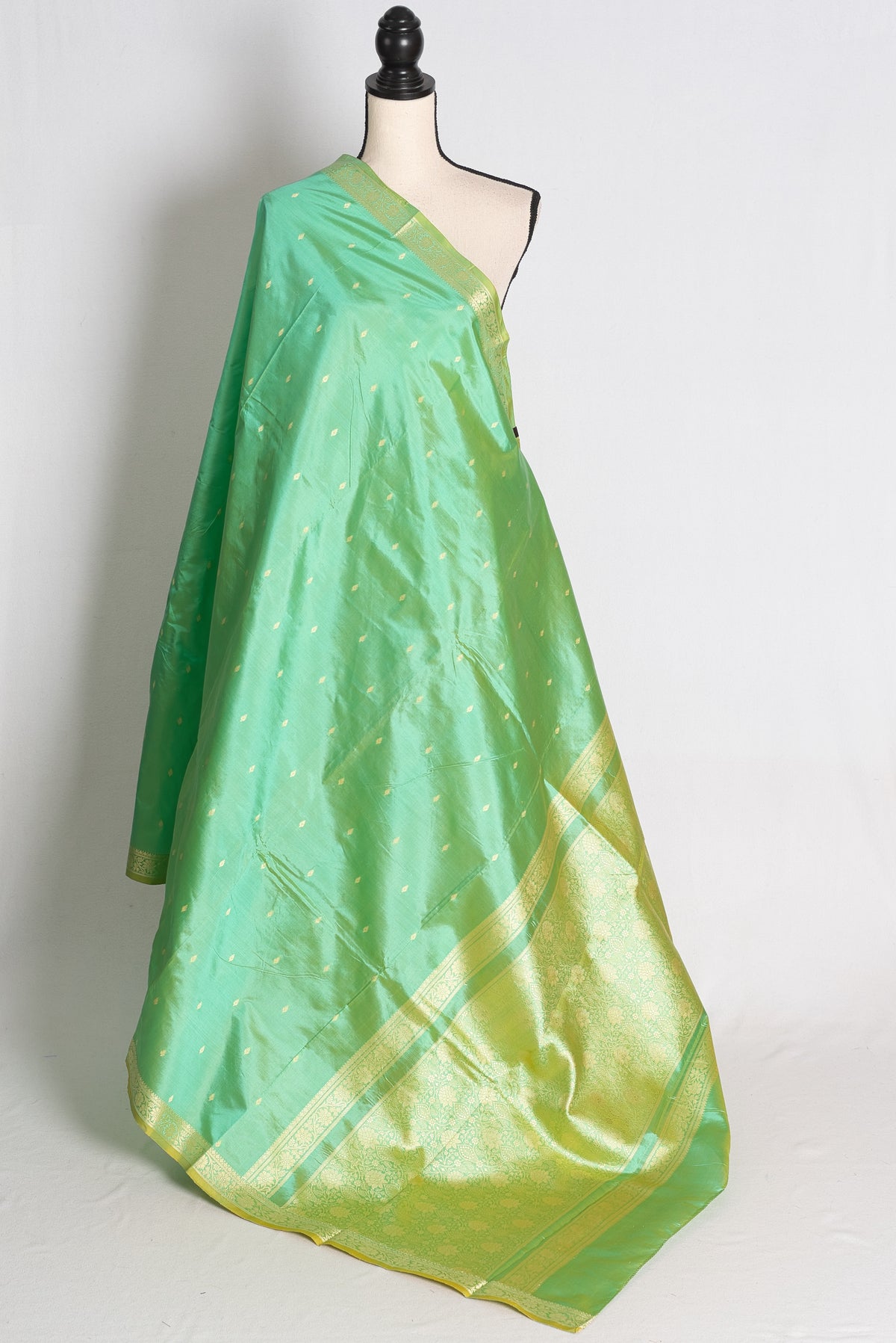 Shukti: Green and Gold Lightweight Katan Banarasi Silk Saree image 1