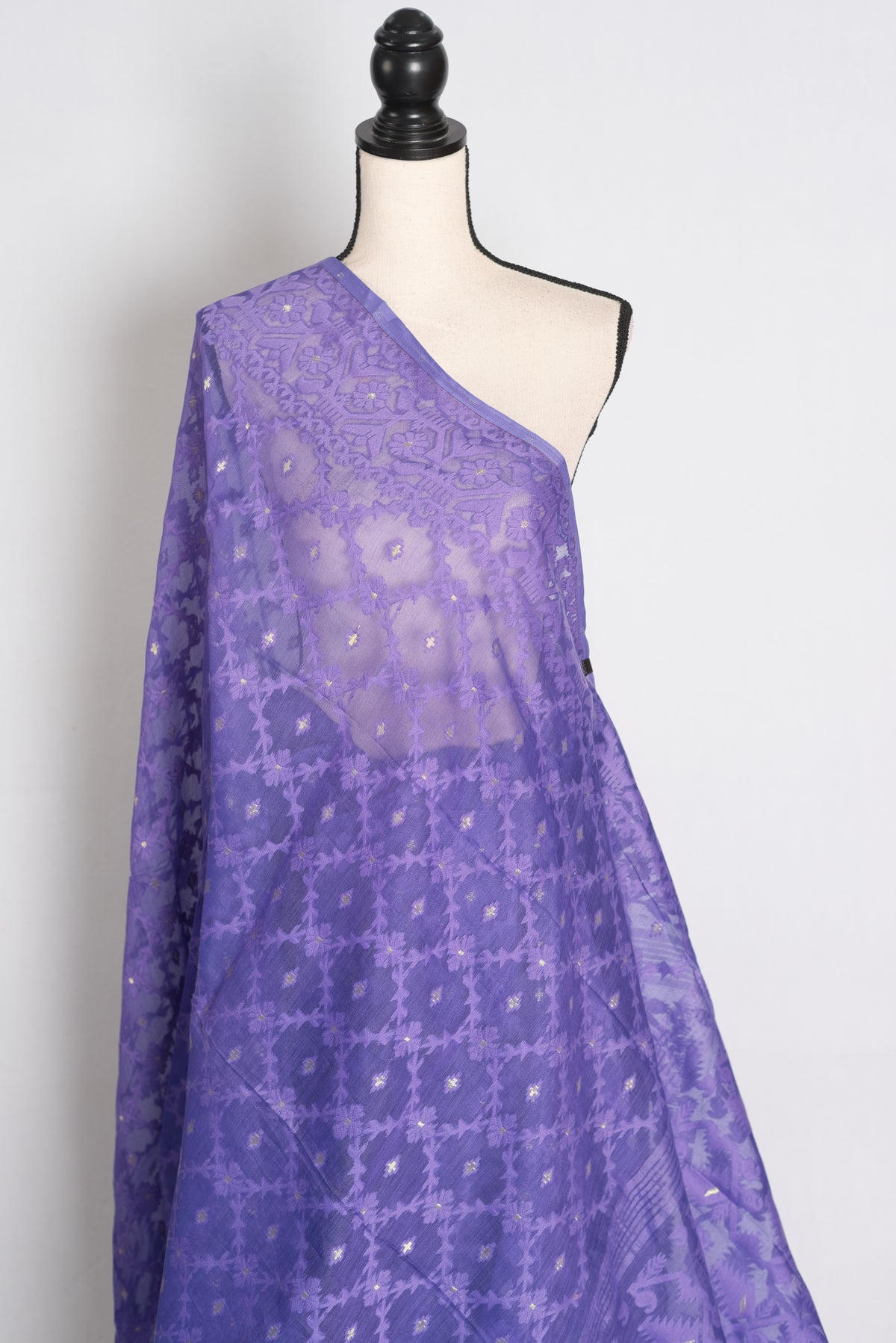Peu : Iris Purple Soft Blended Cotton Jamdani Saree image 3