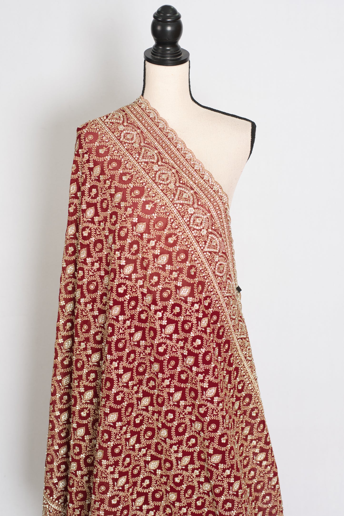 Mohey | Maroon and Gold Georgette Bridal Saree | Elegant Royal Festive Wear image 4