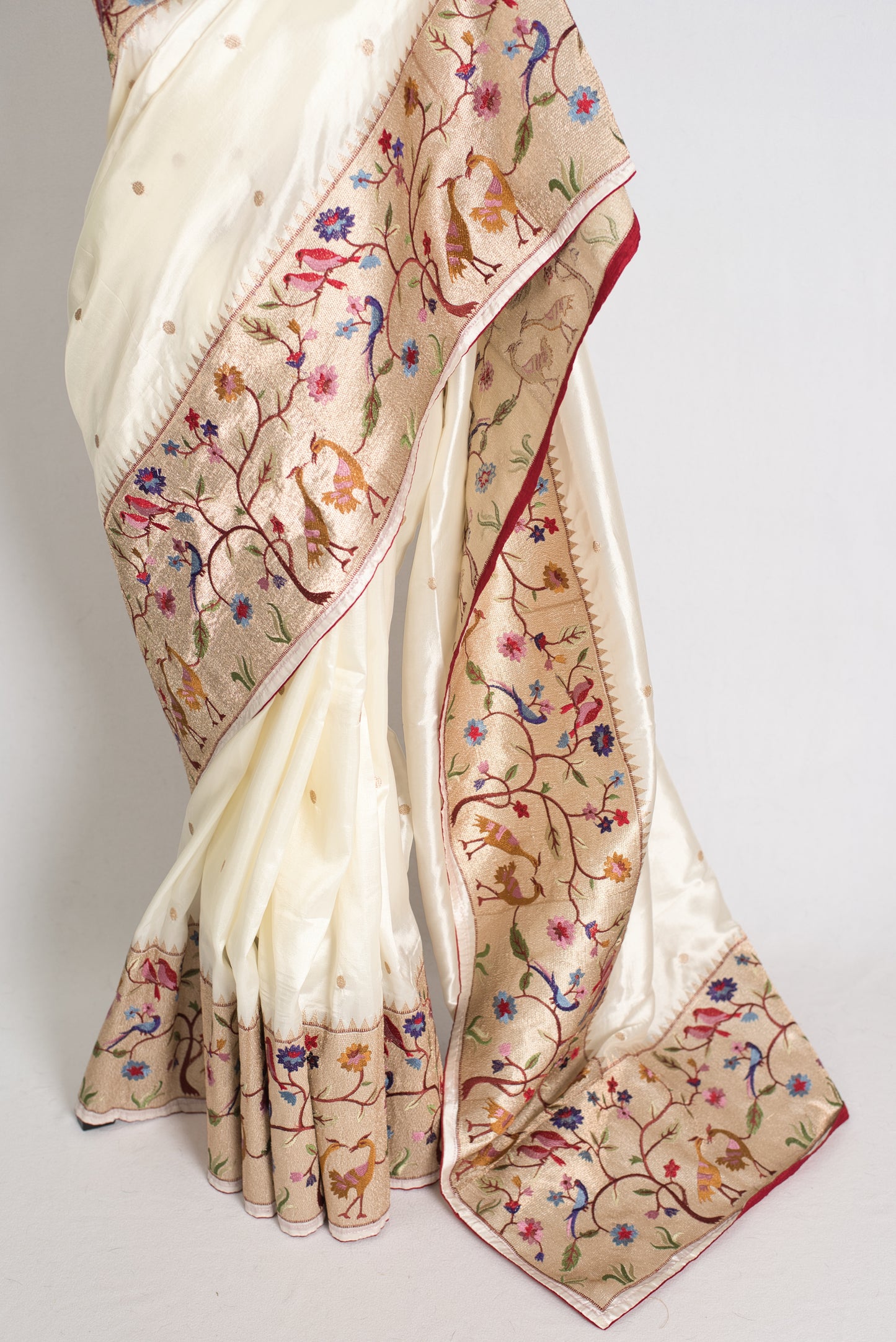 Sandhi : Semi Tussar Silk Embroidered Designer Saree in Off White and Gold image 5