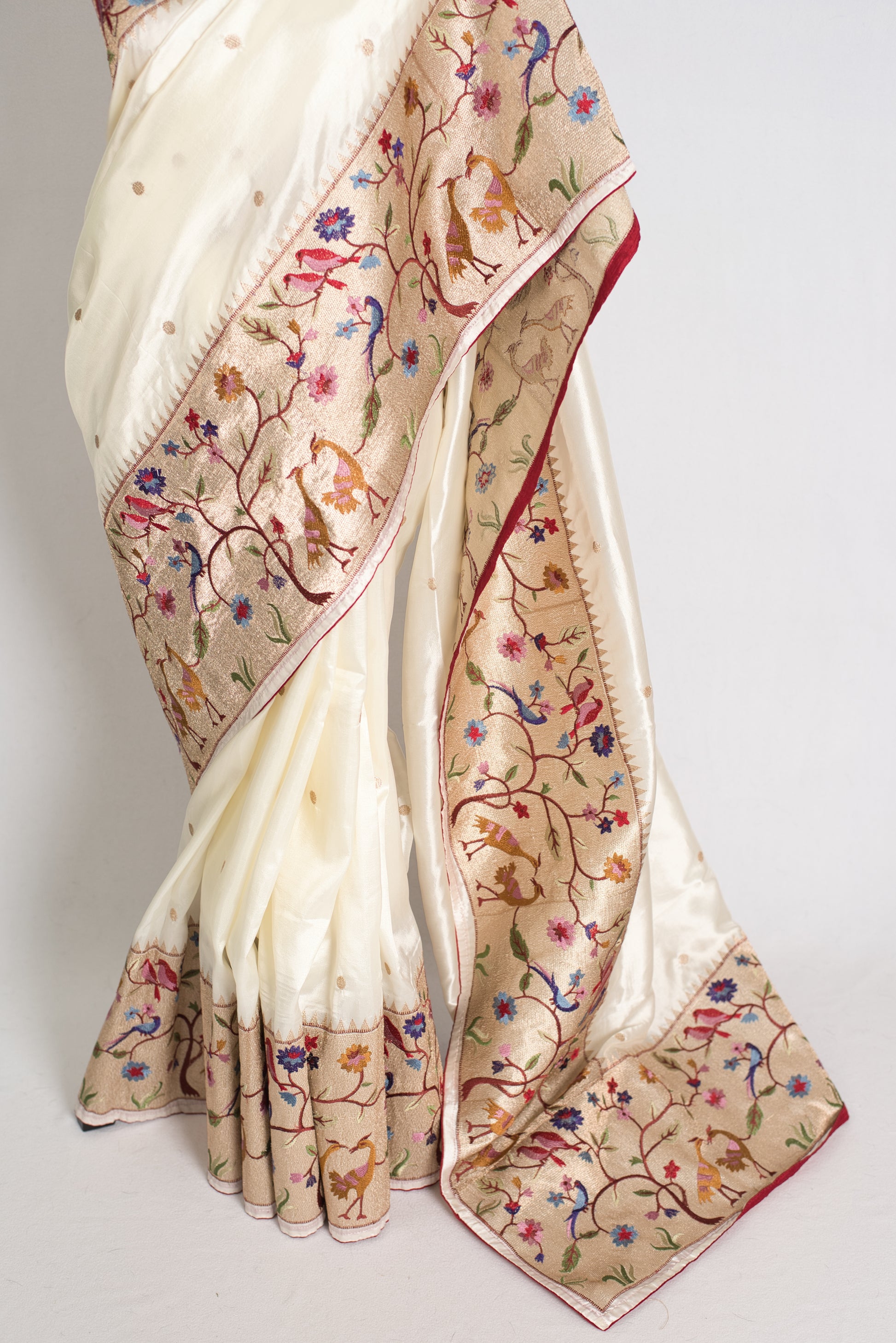 Sandhi : Semi Tussar Silk Embroidered Designer Saree in Off White and Gold image 5