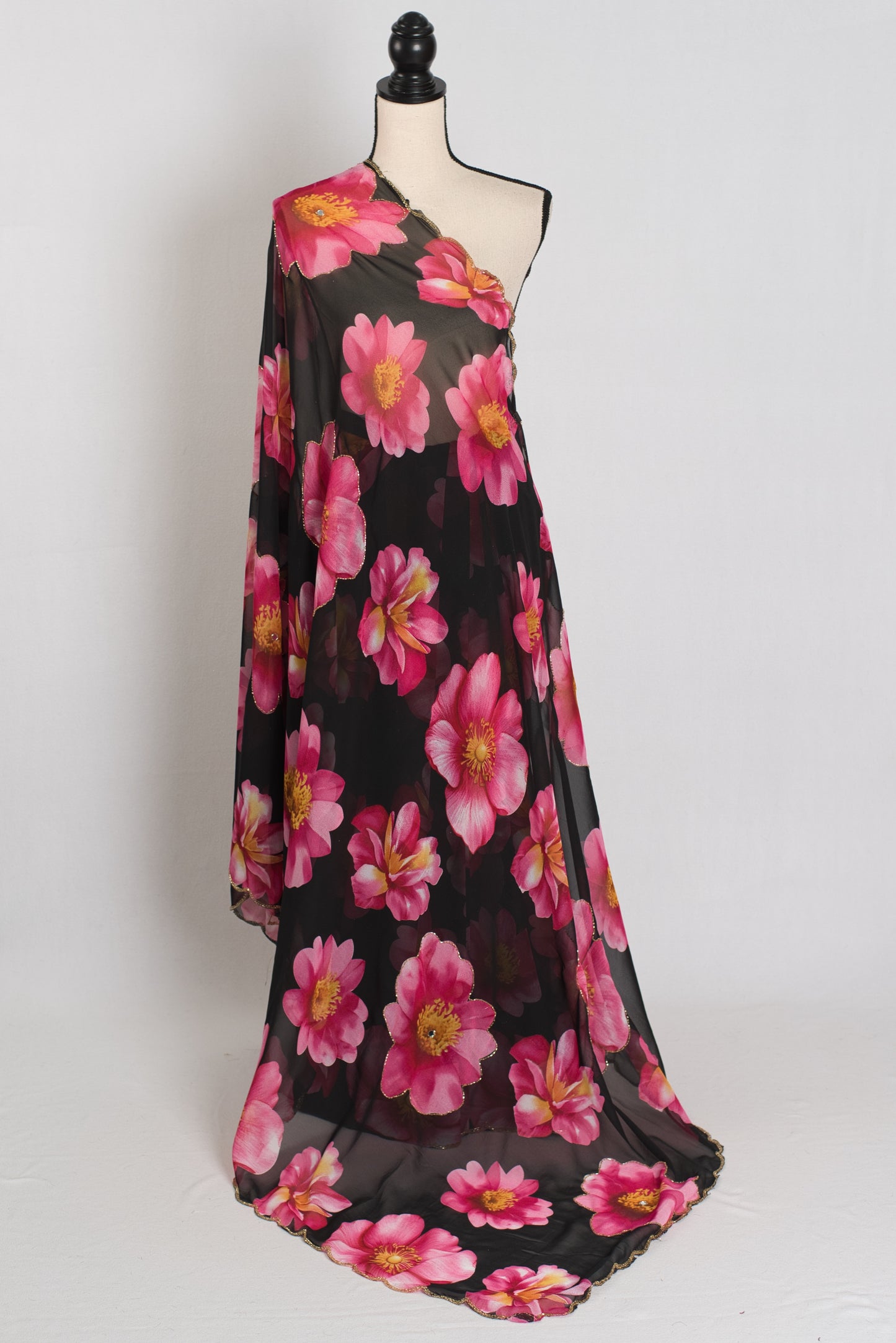 Eva : Black and Pink Floral Georgette Designer Embroidery Saree image 1