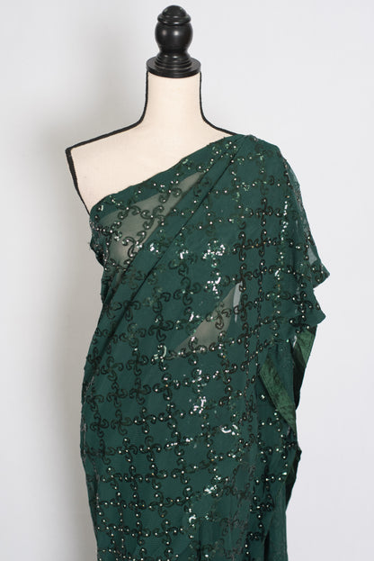 Heena | Dark Green Soft Net Sequin Saree | Bollywood Partywear image 2