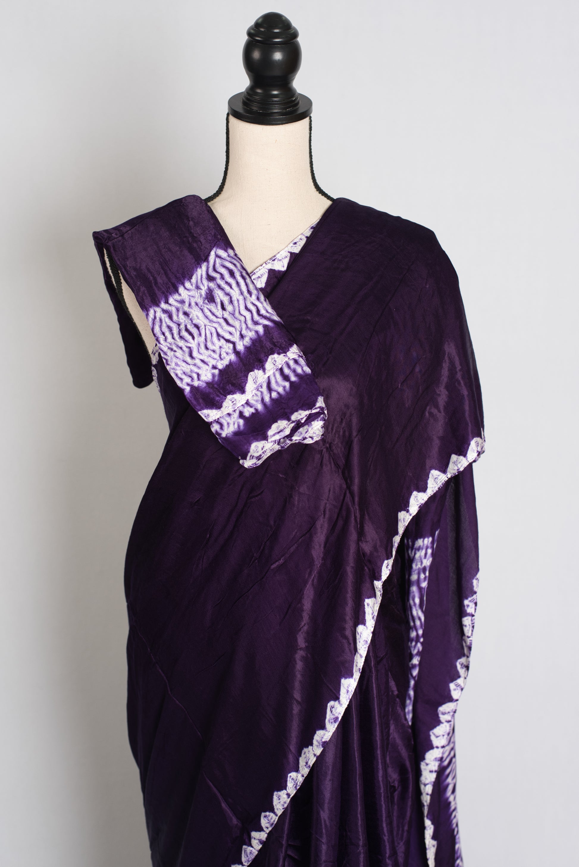 Nadia : Eggplant Purple Modal Silk Saree with Hand Shibori Border image 2