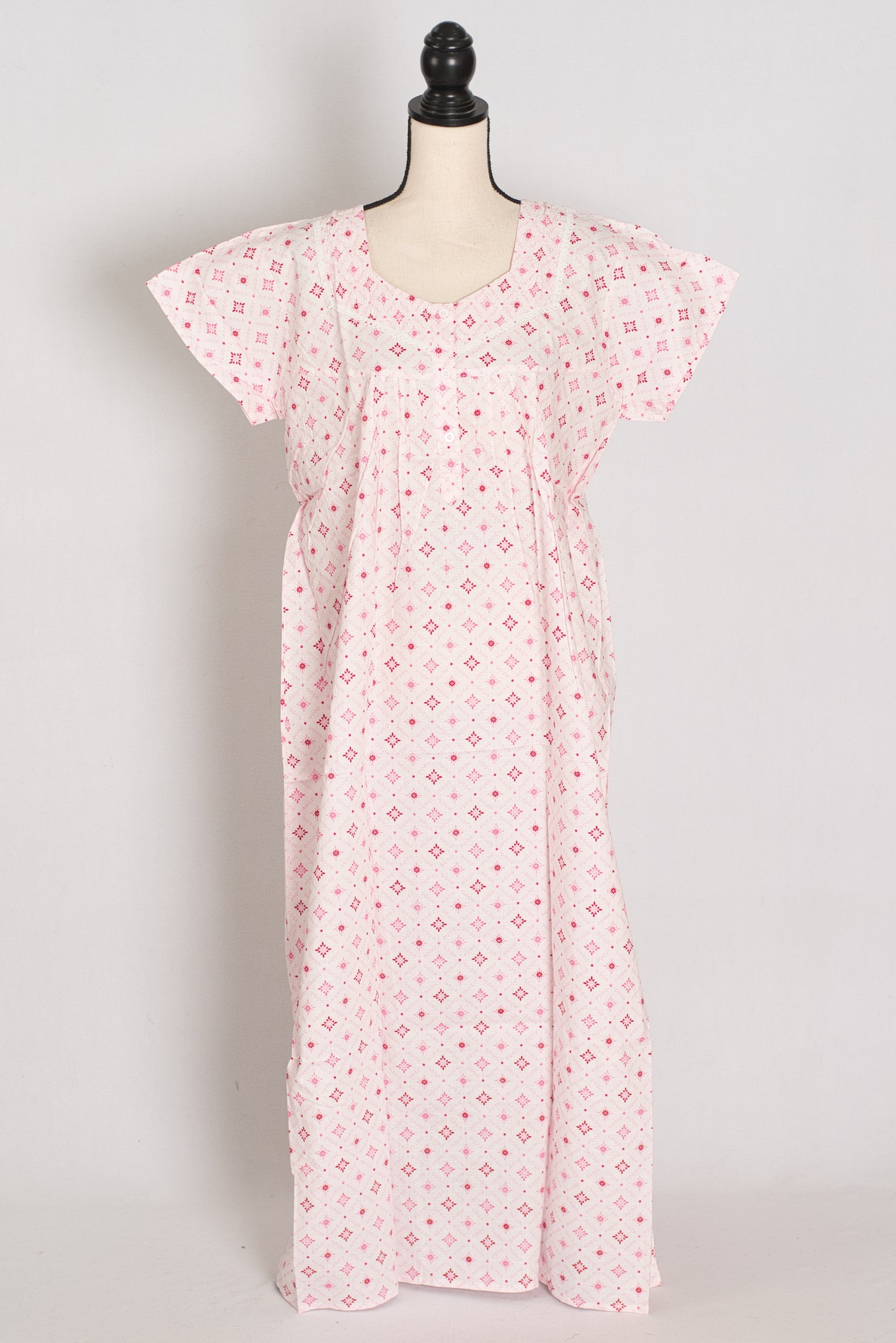 Baby Pink Geometric Floral Print Pure Cotton Indian Nightgown image 0