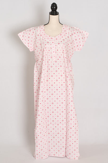 Baby Pink Geometric Floral Print Pure Cotton Indian Nightgown image 0