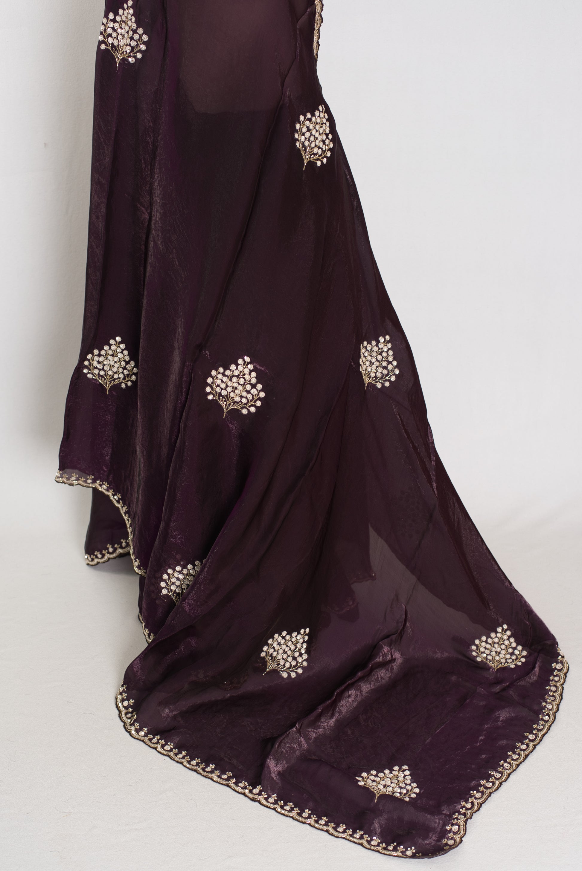 Rini: Deep Purple Glass Tissue Saree with Cut Dana Work | Partywear image 3