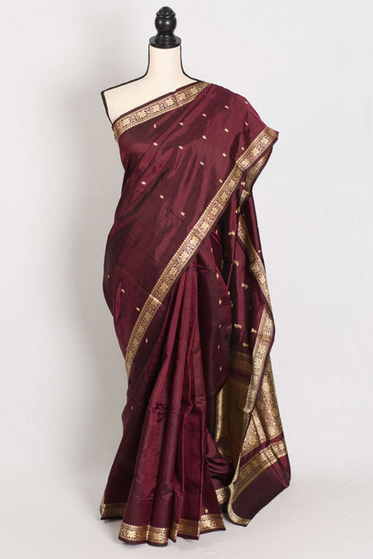 Noori : Certified Silk Burgundy Banarasi Katan Silk Saree with Resham Work image 0