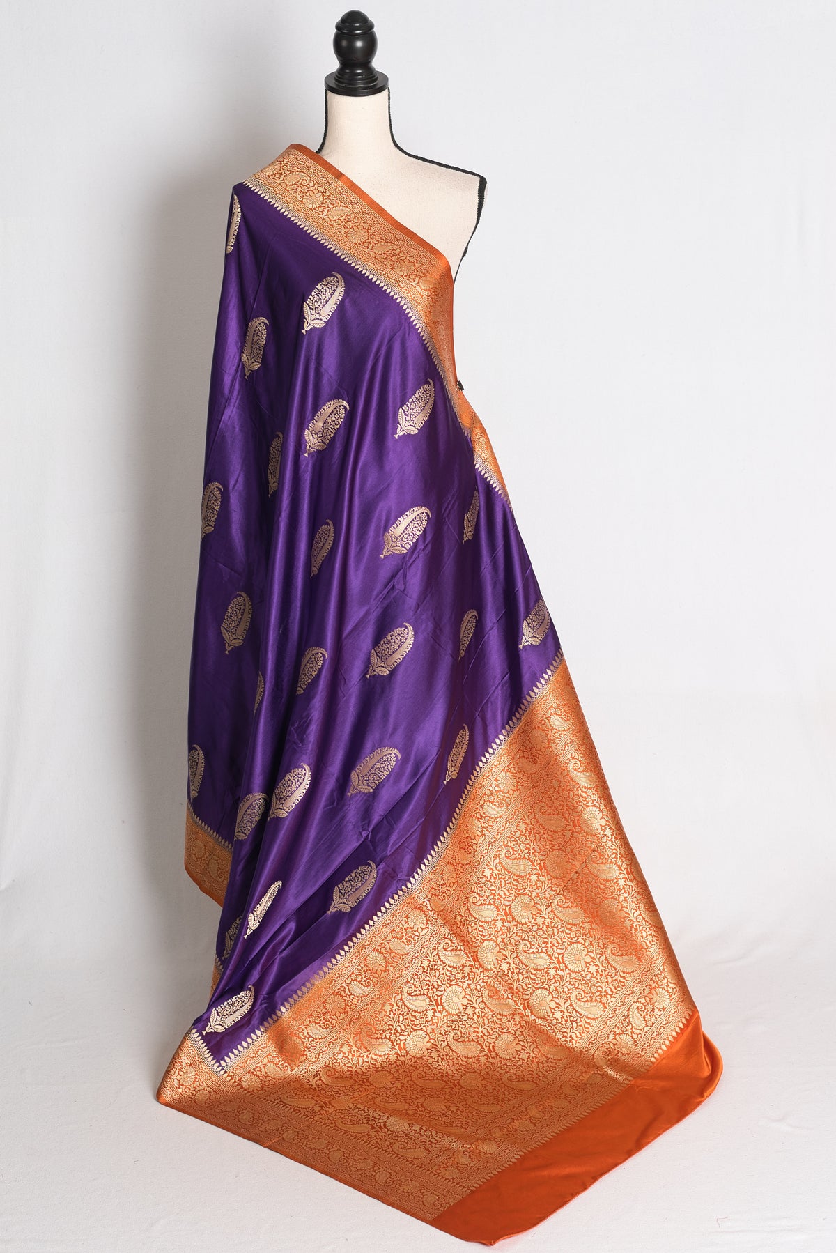 Bani: Purple and Orange Semi Mashru Banarasi Silk Saree with 36 Size Blouse image 3