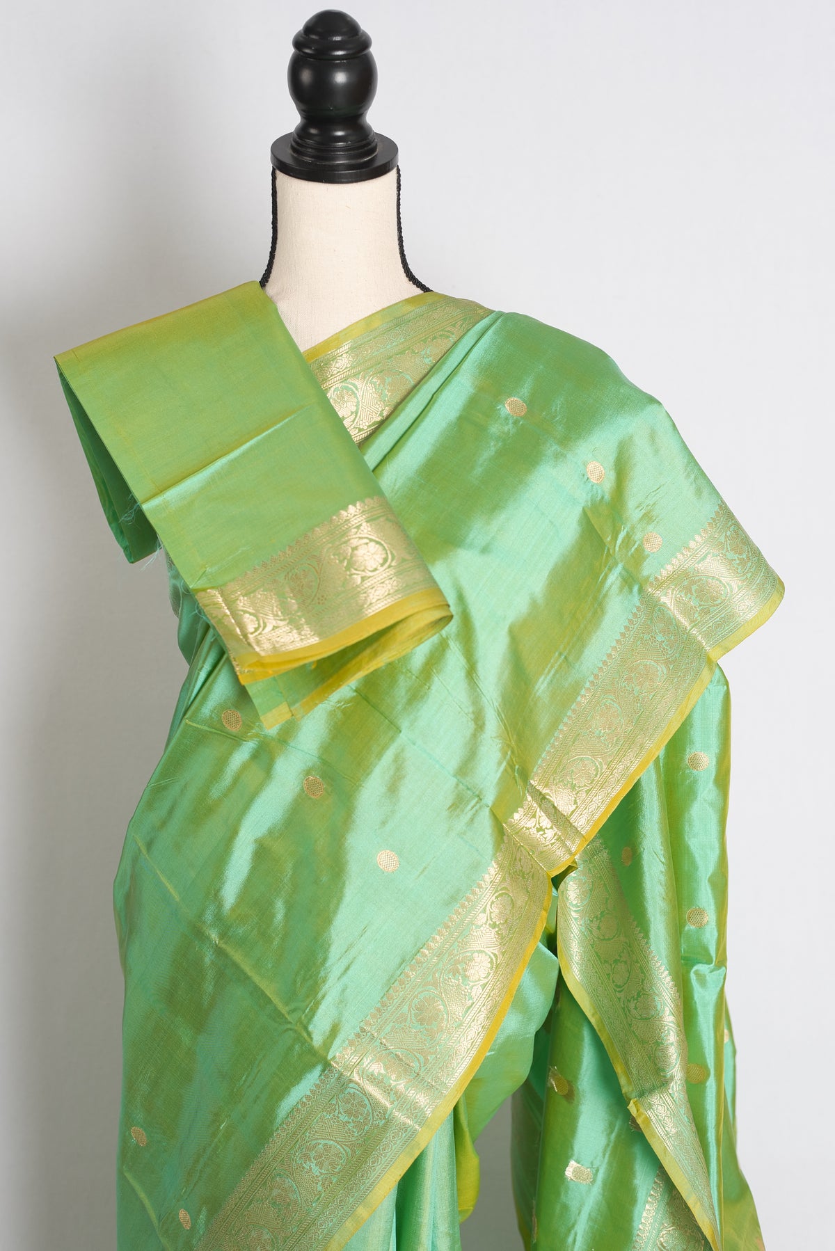 Malathi: Sea Green and Gold Katan Silk Banarasi Saree image 2